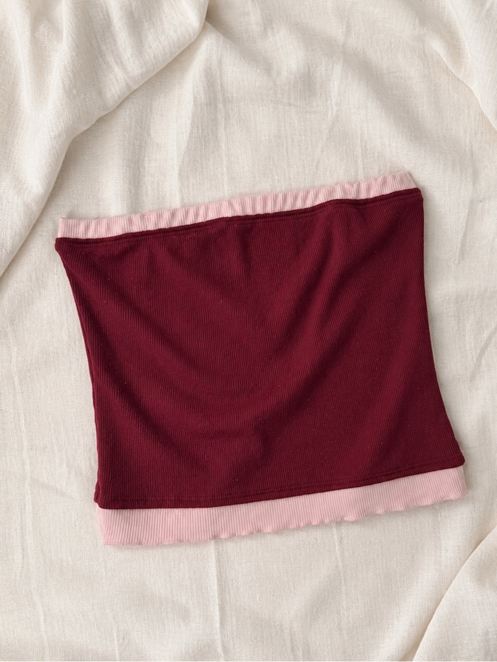 🌼 3/$15 gaze Ribbed Burgundy Tube Top with Cream Trim